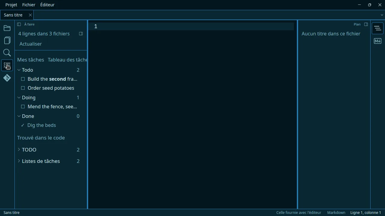 Le panneau TODO : le todo.md du projet, puis ce qui a été trouvé dans le code