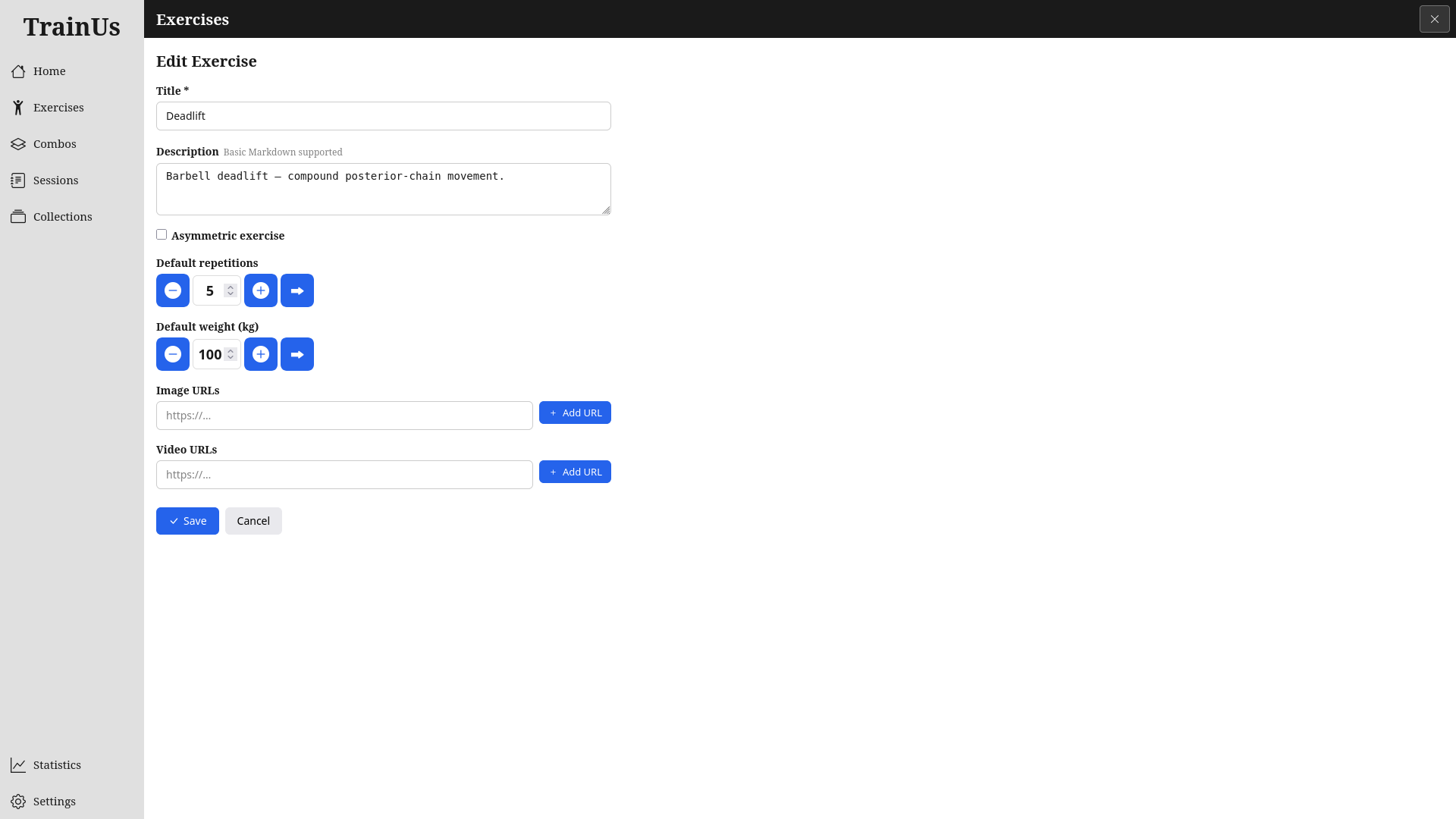 Exercise edit form