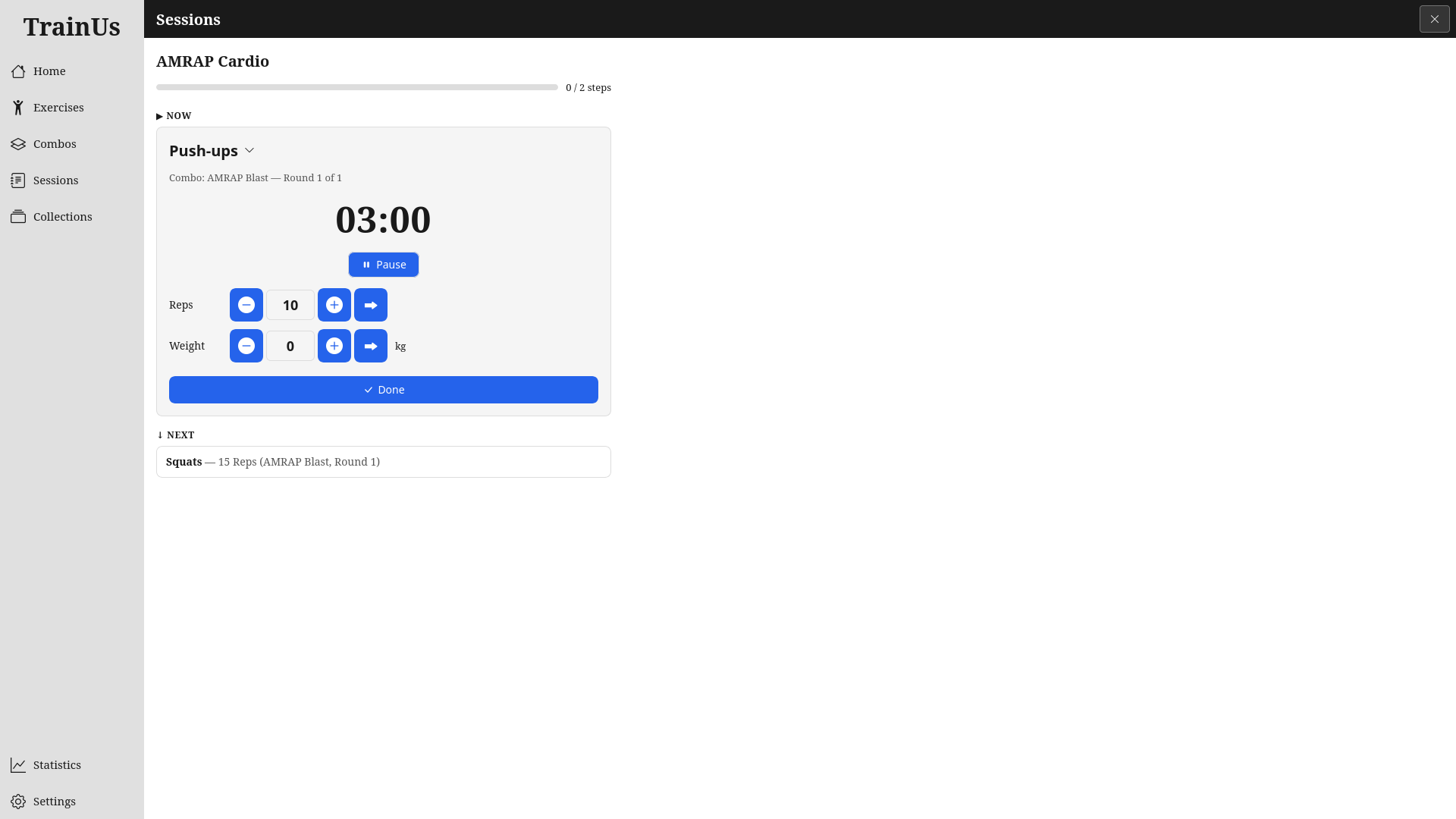 AMRAP combo running, countdown timer