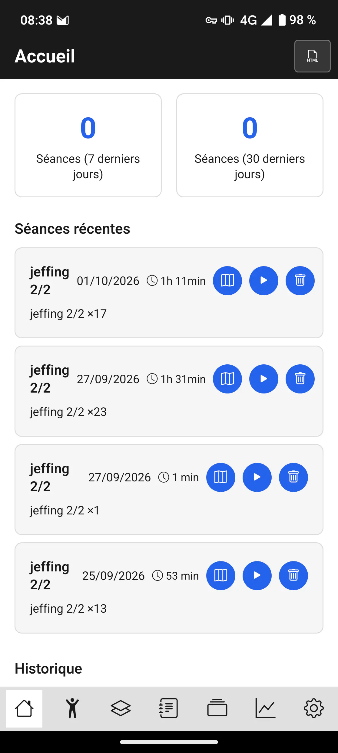 Vos dernières sessions